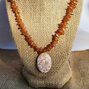Orange Glass Chips with Marbled Pendant