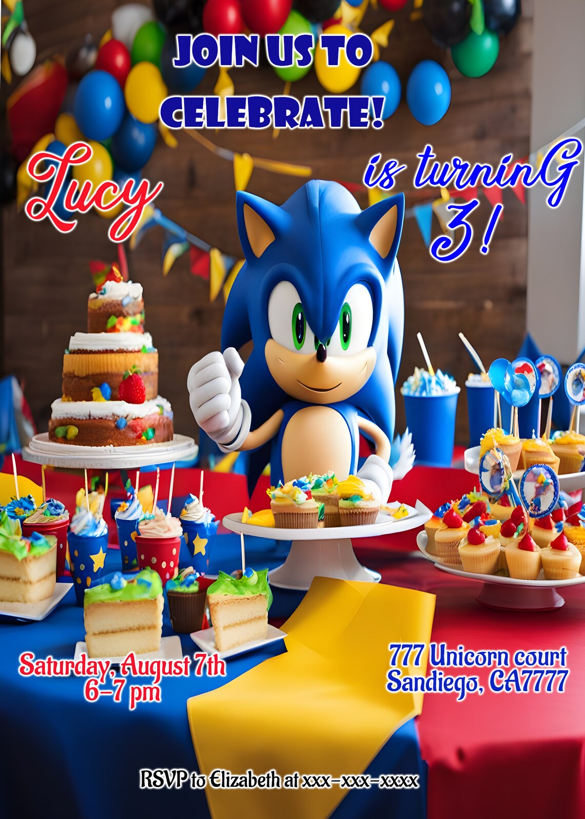 Editable Digital Sonic Birthday Invitation, Super Sonic Birthday