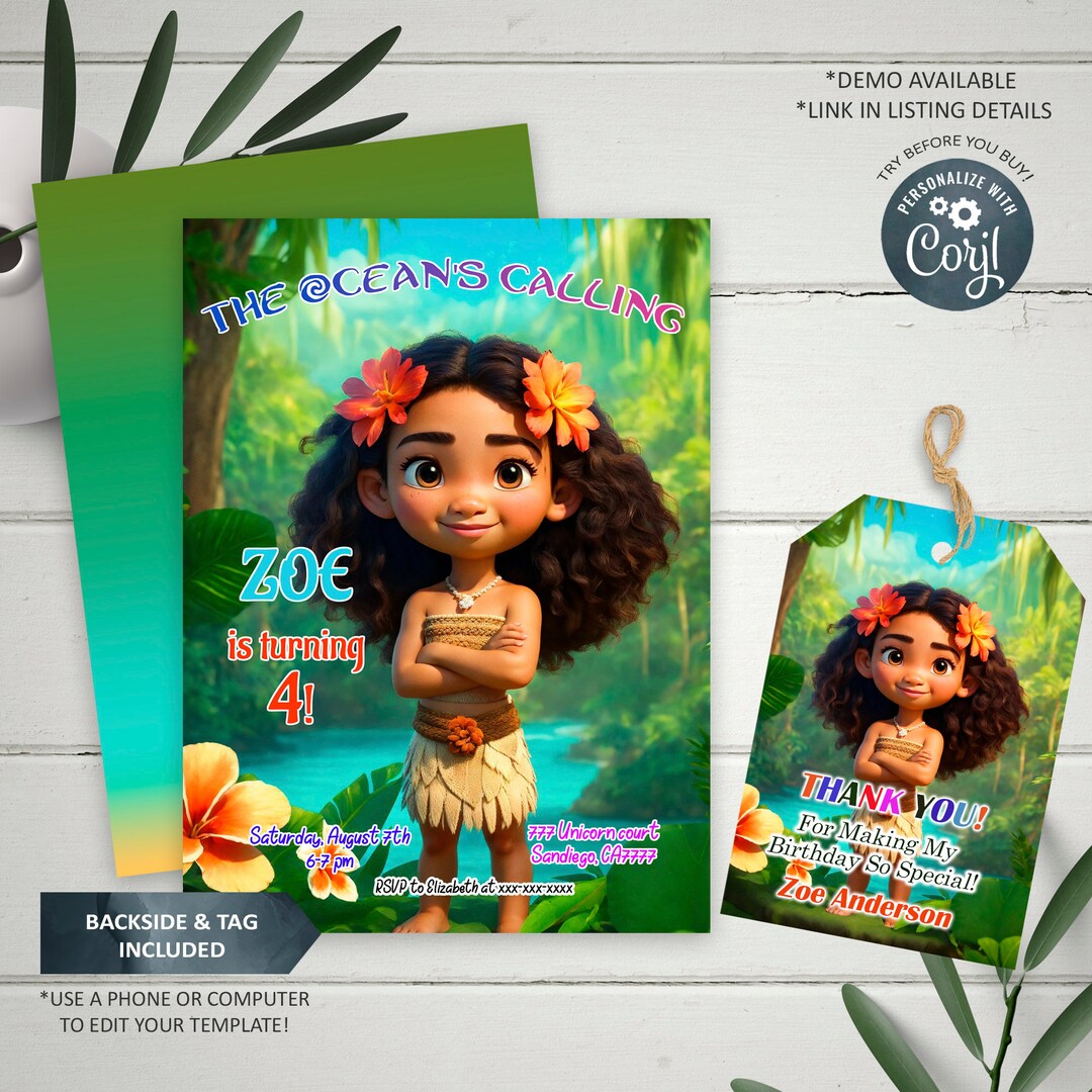 Editable Moana Birthday Invitation Printable Kids Invitation - Etsy