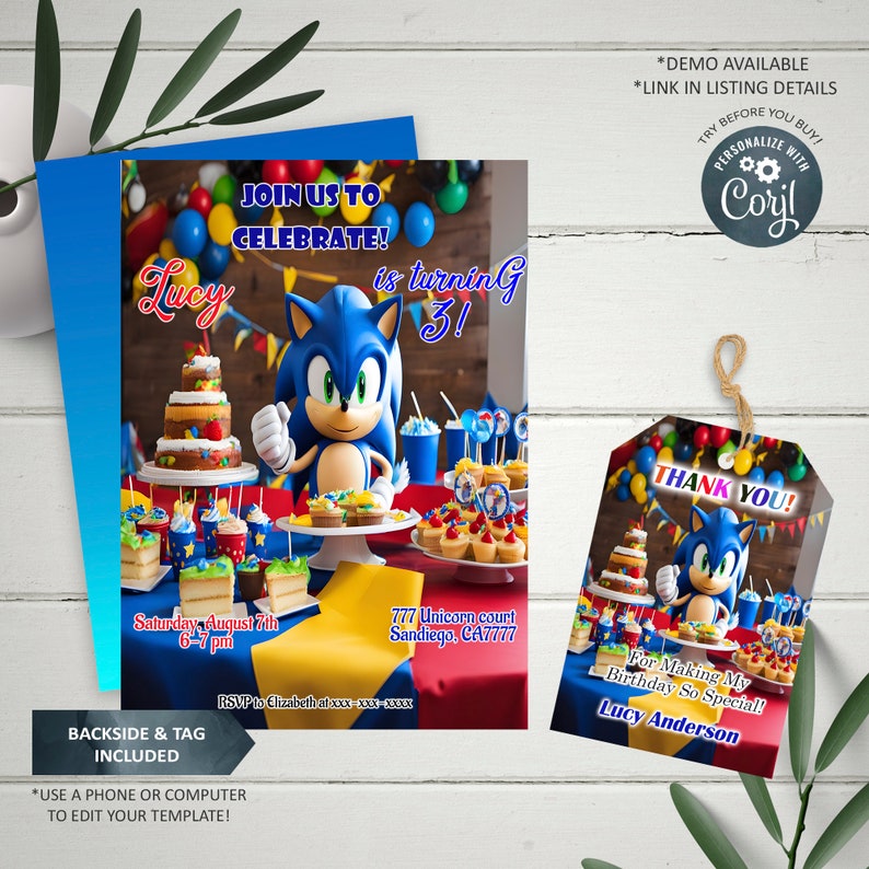 Editable Digital Sonic Birthday Invitation, Super Sonic Birthday