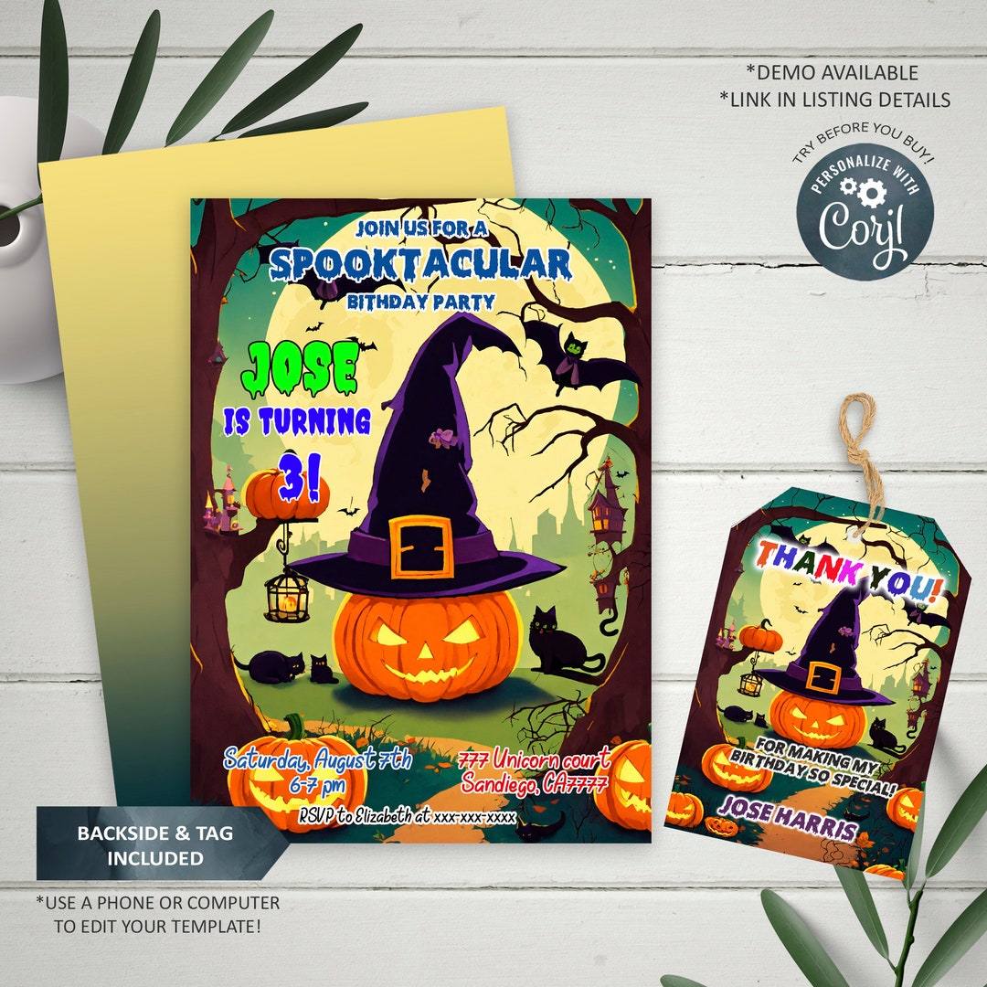 Editable Halloween Birthday Invitation Digital Halloween Etsy