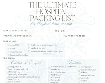 Hospital Bag Checklist First Time Mom Baby Boy DIGITAL DOWNLOAD Printable File Pregnancy Maternity