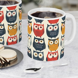 Cadeau pour les amateurs de chouette, tasse imprimé chouette, tasse à café chouette, tasse à thé chouette, tasse découpée lino, tasse à café, tasses en céramique 11 oz \ 15 oz \ 20 oz