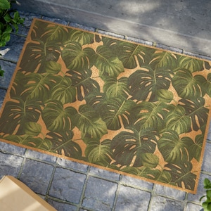 Wycieraczka, Wycieraczka Monstera, Wycieraczka powitalna, Nowoczesny dywan, Prezent ślubny, Prezent na parapetówkę, Minimalistyczna wycieraczka, Mata, Wyjątkowa wycieraczka