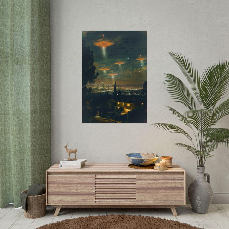 Hollywood UFO Art Photography Poster Aesthetic UFO Surreal Gift Flying