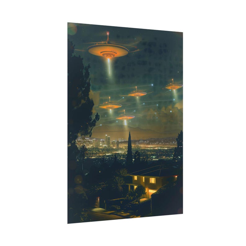 Hollywood UFO Art Photography Poster Aesthetic UFO Surreal Gift Flying