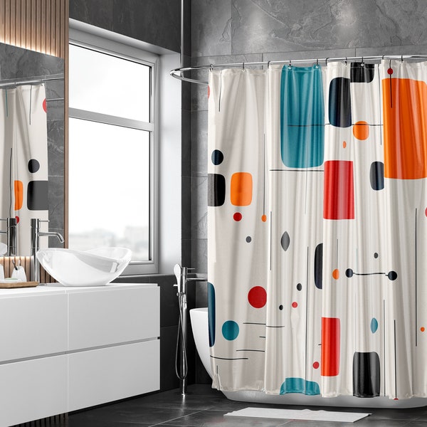 MID CENTURY MODERN Shower Curtain Bathroom Decor Home Decor, Interior Design, Bespoke Housewarming Gift,