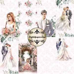 Papiers numériques pour albums de mariage roses