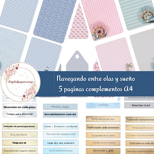 Puede incluir: Un paquete de papel digital con temática náutica. El paquete incluye 5 páginas de papel digital imprimible con varios patrones y diseños. El papel es perfecto para scrapbooking, creación de tarjetas y otras manualidades de papel. El papel presenta una combinación de colores azul y rosa con anclas, conchas marinas y otros elementos náuticos.