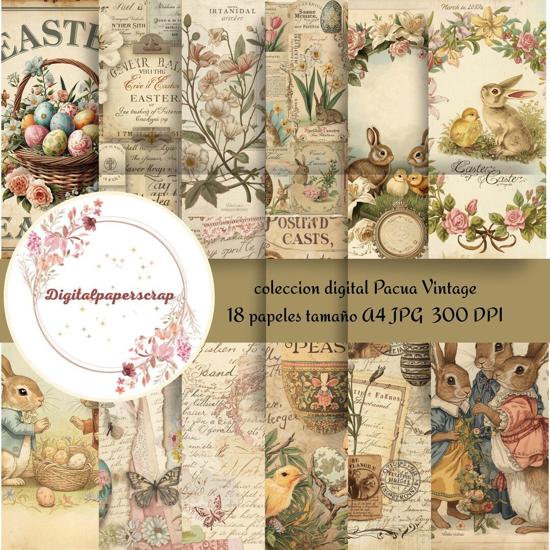 Vintage Easter Digital Papers 18 Sheets A4 | Scrapbooking Junk Journal ...