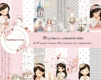 My First Communion Girl Digital Paper Kit (VERTICAL)
