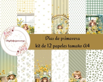 Dias de primavera Kit 12 papeles imprimibles a4