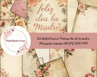Vintage Mother's Day Digital Paper Kit | 24 Shabby Chic Pink Floral Scrapbooking Papers | Instant Download A4 300 DPI