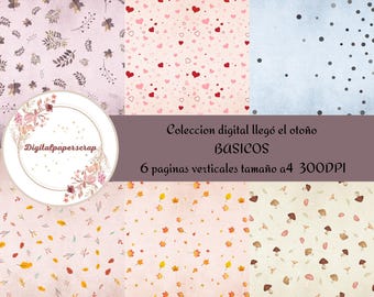 Papeles Digitales Básicos Complementarios | Colección “Llegó el Otoño” | 6 Fondos A4 Alta Calidad para Scrapbooking y Journaling