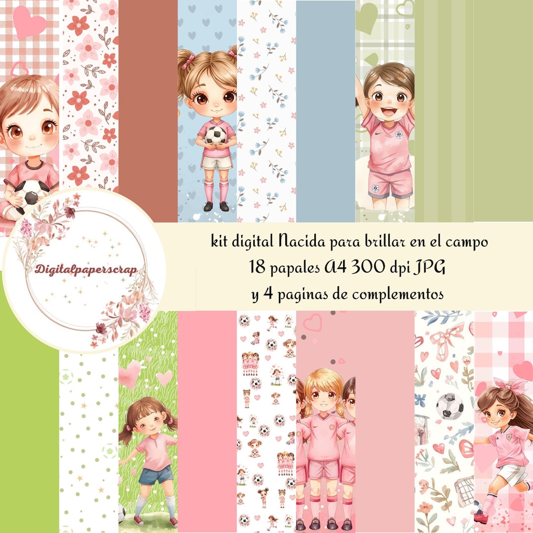 Digital Paper Soccer Girls - Pastel Soccer Player Scrapbooking Kit - 18 ...