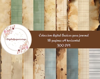 18 Digital Paper Kit for Journaling | A4 Horizontal Basics 300 DPI | Scrapbooking and Bullet Journaling