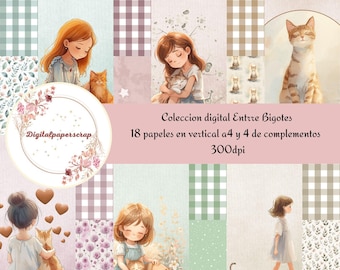 Between Whiskers – Digital Paper Pack Girl & Cat