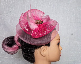 pink, black peach, Fascinators, Royal Sinamay, Flower Fascinator, Wedding Headwear, Ladies Ascot, Women Cocktail Hat