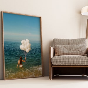 California Beach Art | Coastal Cowgirl with Balloons Wall Art | Perfect Dorm Decor for College Girls