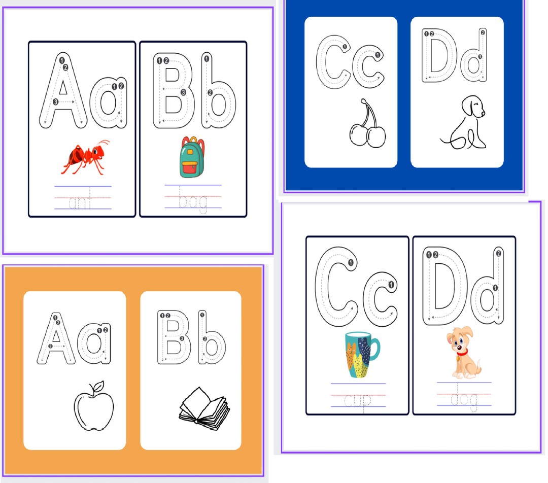 Alphabets Flash Card Printable for Kids Trace and Color Etsy