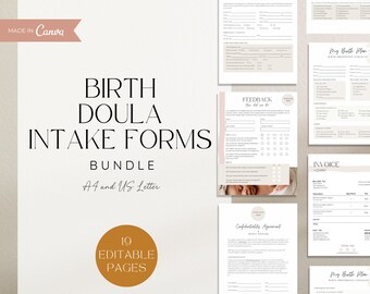 Doula Intake Forms Bundle for New Clients, Birth Doula Templates