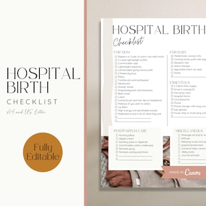 Hospital Birth Checklist: Hospital Bag for Labor and Delivery, Editable Doula Template (Canva, PDF)