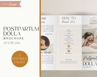 Postpartum Doula Brochure, Doula Trifold Brochure, Doula Brochure Template, Postpartum Doula Marketing, Doula Business Marketing