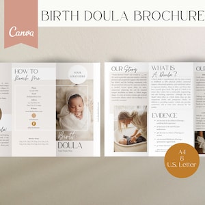 Broszura Doula Porodowa, Broszura Doula Trifold, Szablon Broszury Doula, Broszura Marketingowa Doula, Marketing Biznesowy Doula, Marketing Doula