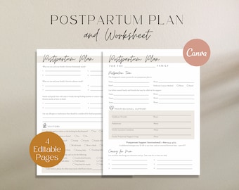 Postpartum Plan and Worksheet, Postpartum Plan, Postpartum Doula, Postpartum Planning Worksheet, Postpartum Worksheet, Doula Template