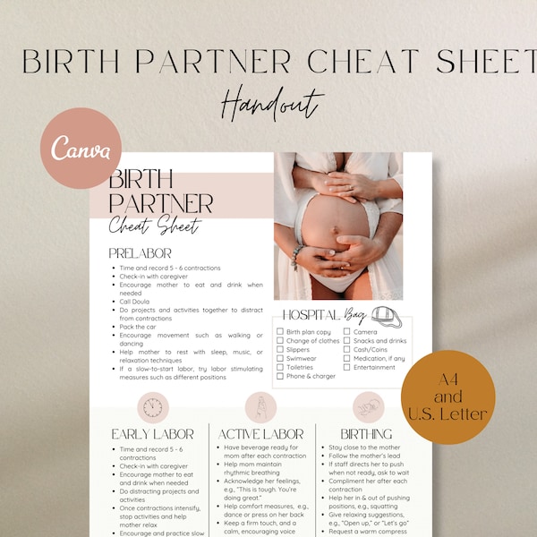 Geboortepartner Cheat Sheet voor nieuwe Doula-cliënten, geboortepartner-uitreiking, bevallingseducatie, geboorte-Doula-uitreiking, Doula-cliënt-uitreiking