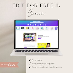 Canva main page on laptop, and text highlight use of home birth positions handout as Canva template, easy to use with free Canva account.