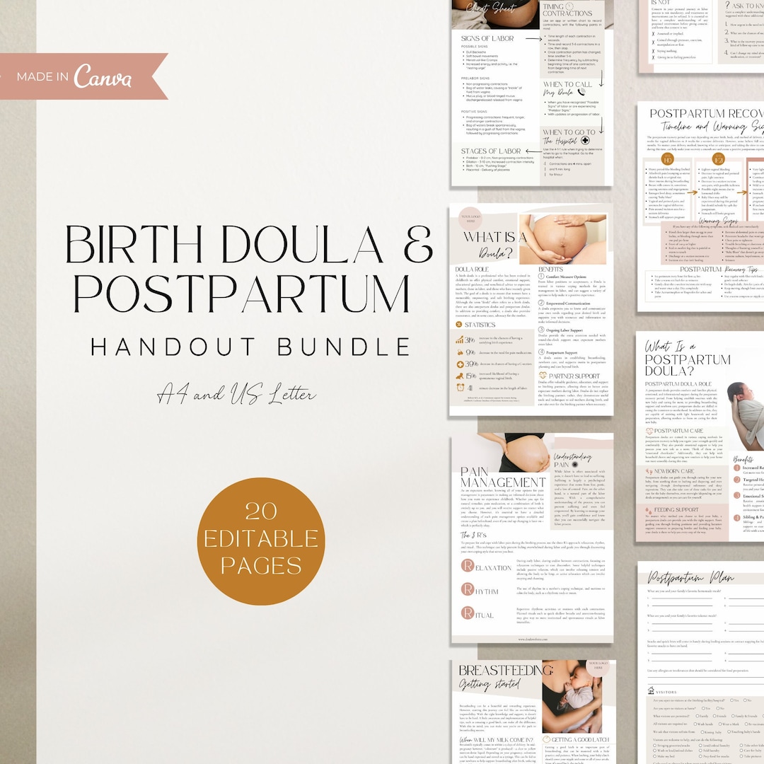 Birth and Postpartum Handout Bundle, Birth Doula Handouts, Birth ...