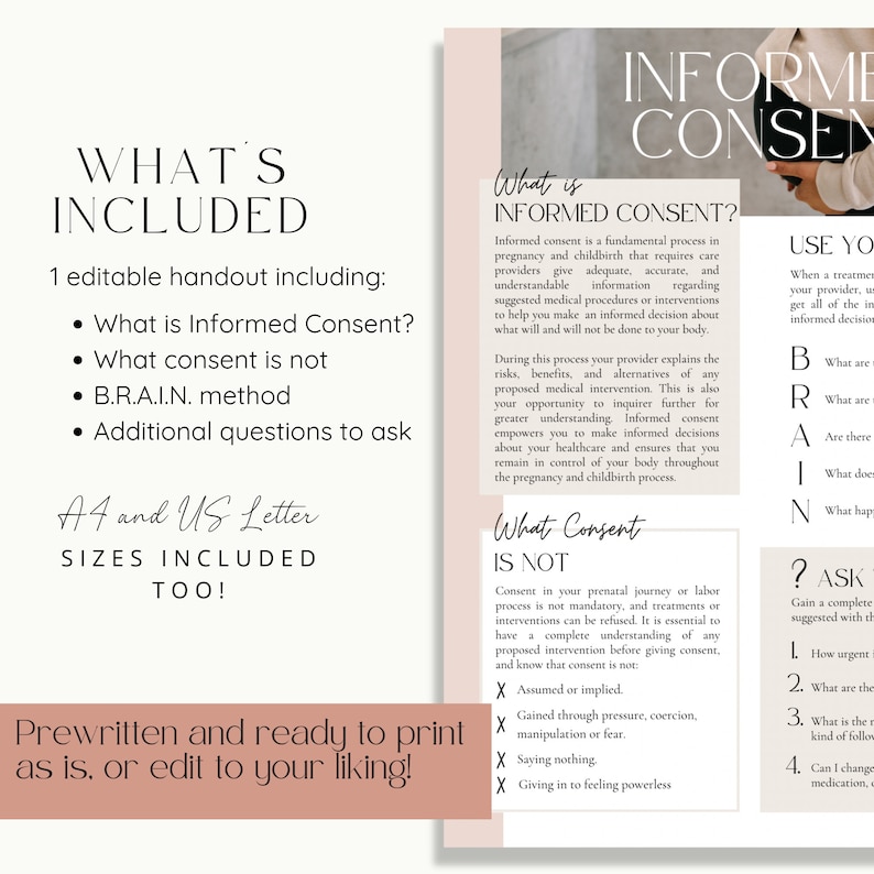 Consent Handout.pdf Doula Informed Consent Handout for New Clients, Birth Doula Handout ...