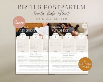 Doula Rate Sheet Template and Pricing Guide: Birth Worker & Postpartum Doula Price Sheet