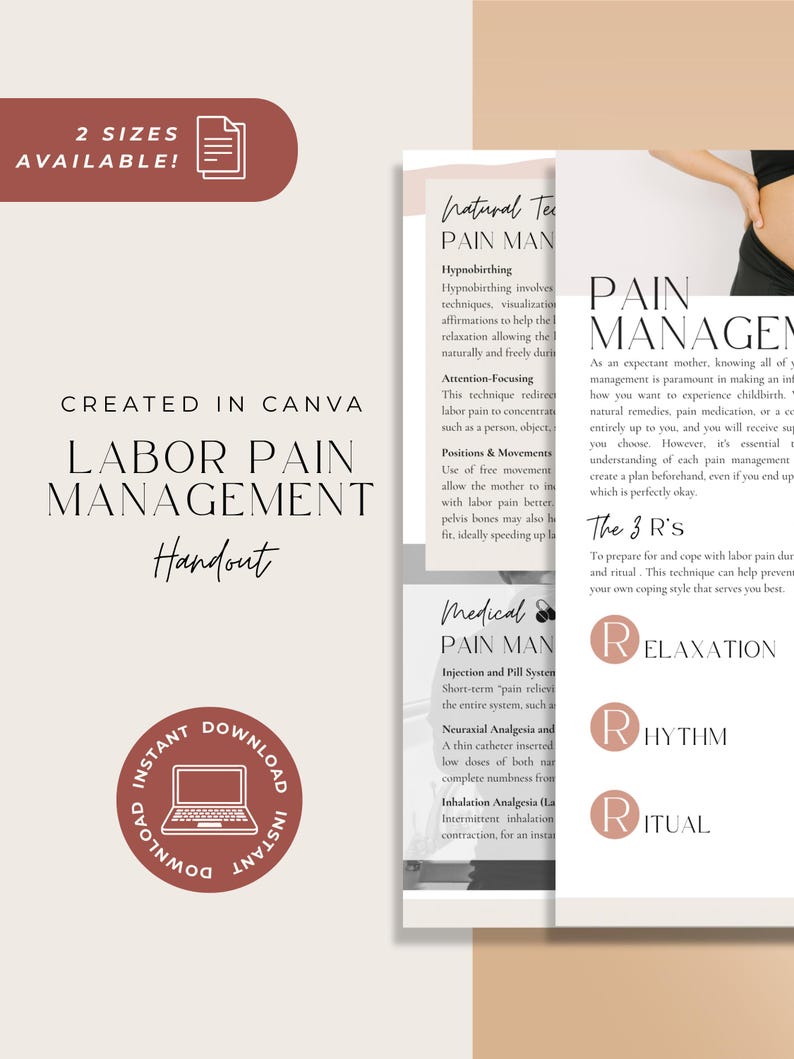 Labor Pain Management Birth Doula Handout Expectant Mother