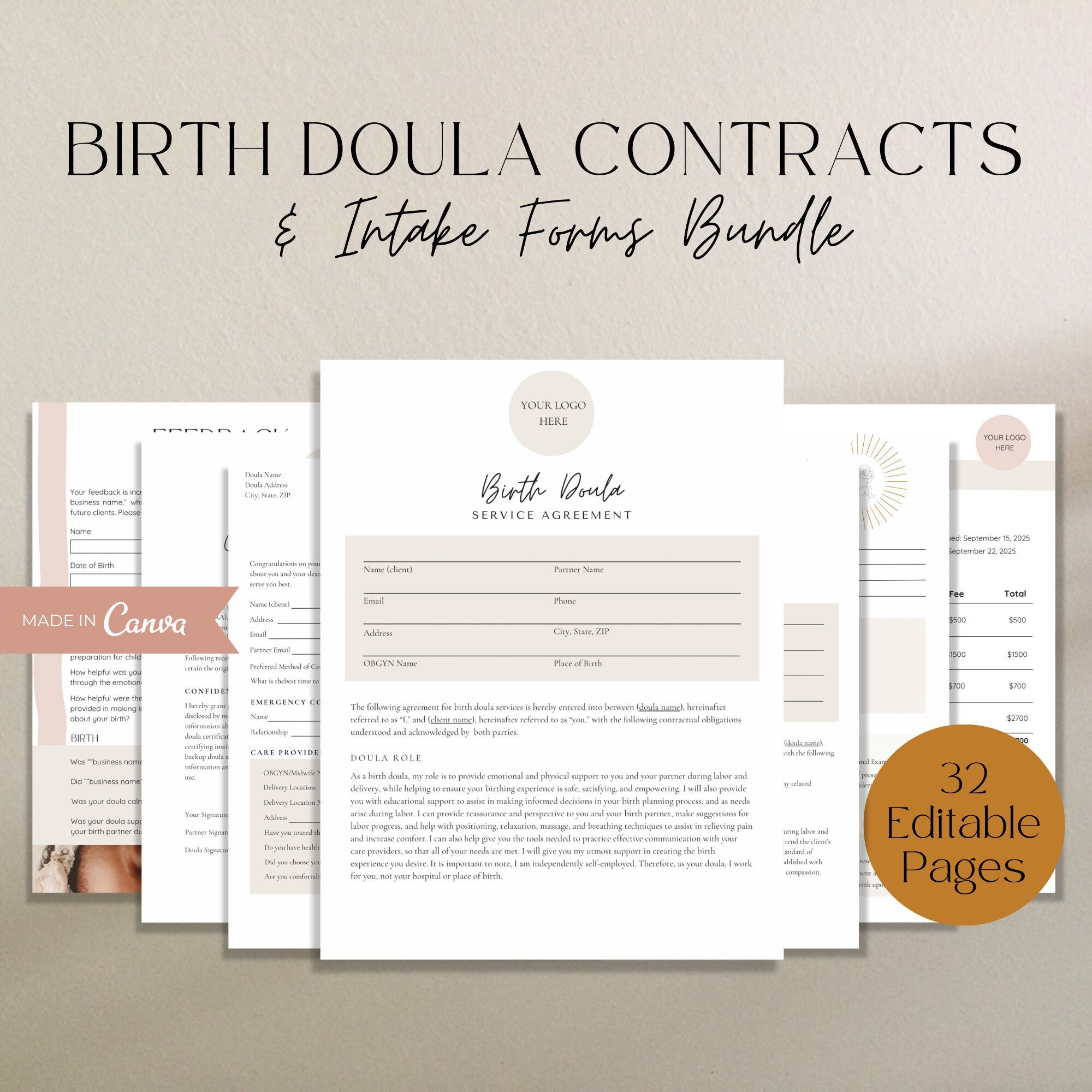 Birth Doula Contracts and Intake Forms Bundle for New Clients, Birth ...