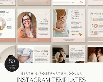 Post Instagram per Doula: modelli IG per nascita e post-parto, pacchetto social media (Canva)