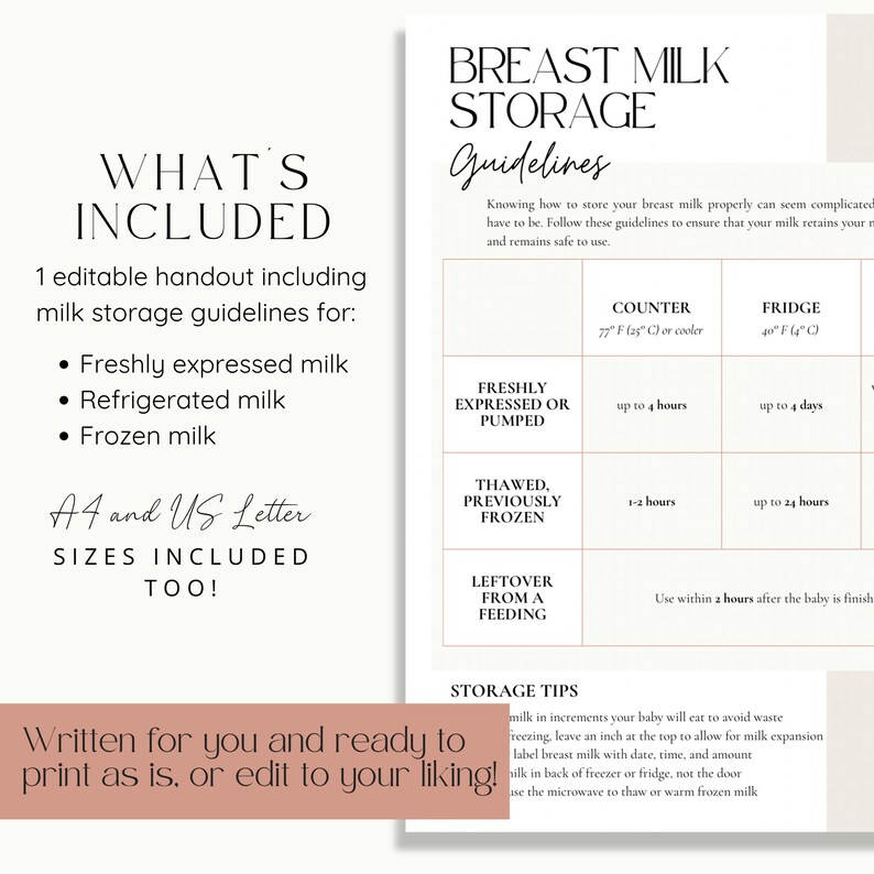 Breast Milk Storage Guidelines Handout, Human Milk Storage, Postpartum