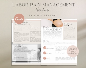 Labor Pain Management Handout, Natural Pain Management, Labor Pain Medicine, Childbirth Education, Doula Handout, Labor Comfort Measures