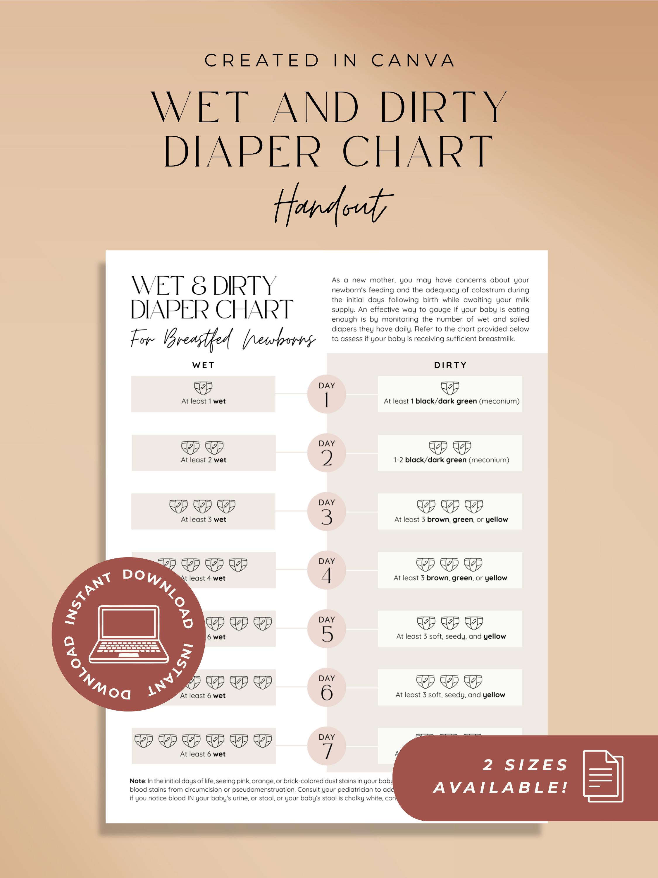 dsiper rpd Wet and Dirty Diaper Chart Handout Breastfed Baby Care Education Resource Postpartum Doula Support Diaper Output Guide New Mom Newborn Nappy ARA-290 8mg & 10mg