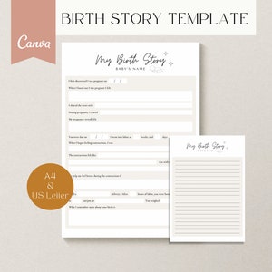 Birth Story Form for New Moms: Doula Birth Planning (Canva Editable)