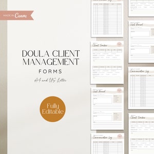 Formulários de gerenciamento de clientes Doula, Rastreador de clientes Doula, Registro de visitas Doula, Registro de comunicação Doula, Doula de parto, Doula pós-parto, Formulário Doula