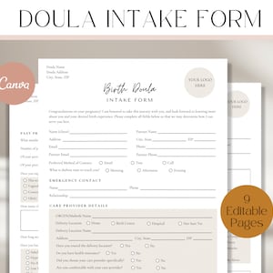 Doula Intake Form, Doula Intake Questionnaire, Doula Client Questionnaire, Doula Client Form, Doula Intake Form Questionnaire, Doula Forms
