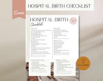 Hospital Birth Checklist, Hospital Bag Checklist, Birth Doula Handout, Doula Template, Birth Plan, Hospital Bag for Labor and Delivery