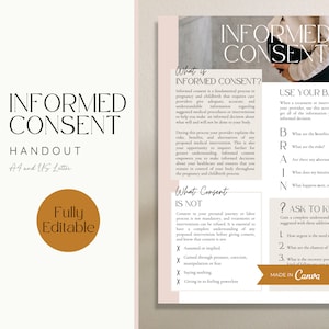 Doula Informed Consent Handout for New Clients, Birth Doula Handout, Doula Template, Pregnancy Care Consent, Childbirth Education, Canva
