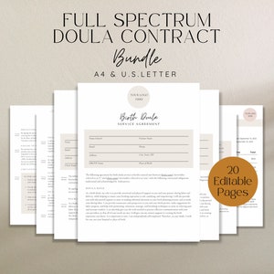 Fullspektrum Doula-kontraktspaket, Doula-kontrakt för födseln, Doula-kontrakt efter förlossningen, Backup Doula, Doula-mall, Doula-serviceavtal