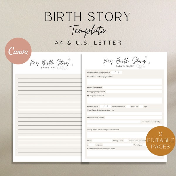 Birth Story, Birth Story Form for New Moms, Birth Planning, Birth Doula, Birth Summary, Doula Template, Labor and Delivery, Birth Doula form