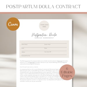 Postpartum Doula Contract, Postpartum Doula Service Agreement, Postpartum Planning, Doula Contract, Doula Template, Doula Client Contract