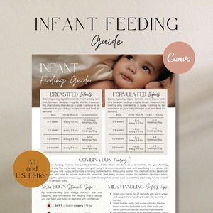 Guida all'alimentazione dei neonati, Tabella di alimentazione del bambino, Dimensioni della pancia del neonato, Alimentazione del neonato, Opuscolo per la doula, Assistenza al neonato, Modello per la doula post-partum