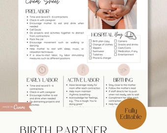 Birth Partner Cheat Sheet for New Doula Clients: Doula Handout for Birth Partners and Childbirth Education